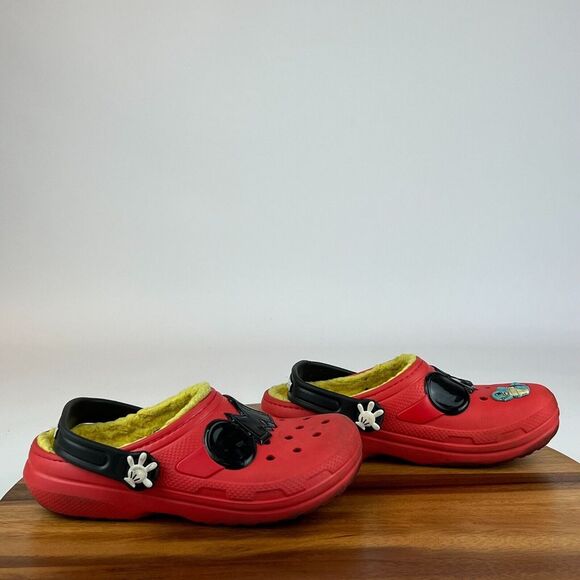Kids Crocs Disney Mickey Mouse‎ Lined Clogs Slip On Shoes Sandals Size 3 Y GUC - Picture 1 of 8